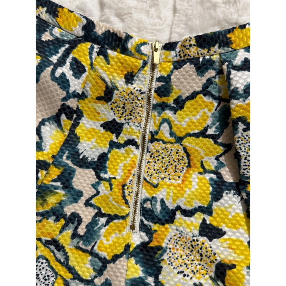 Yellow Floral Jacquard Skater Skirt Womens 6 Cottagecore Fit Flare Spring Retro - Picture 5 of 6